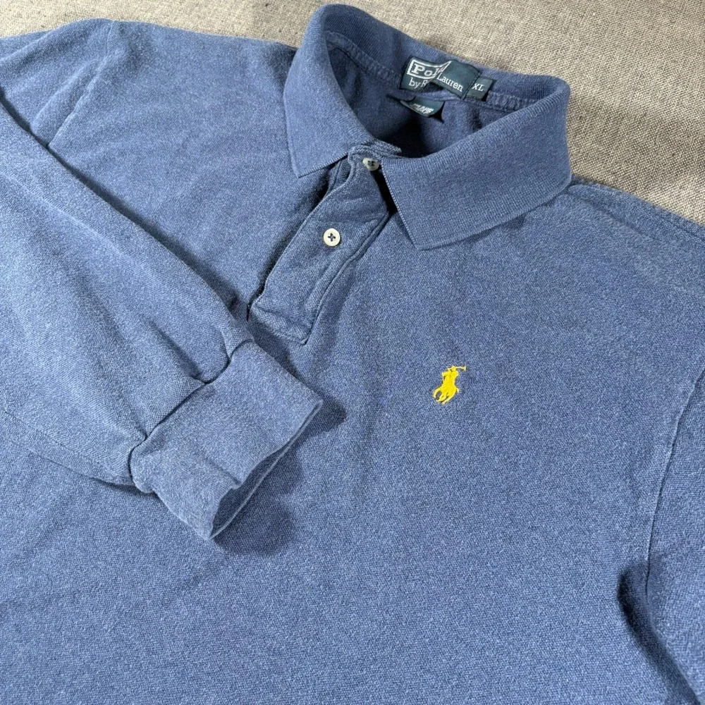 Polo Vintage Ralph Lauren‎ Long Sleeve Polo Mens XL Blue Logo Cotton Pique
